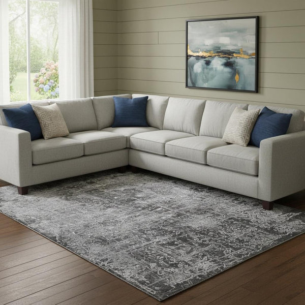 HomeRoots 8' X 10' Washable Gray & Ivory Abstract Area Rug - UV Protected, Stain Resistant, Perfect for Families 649028