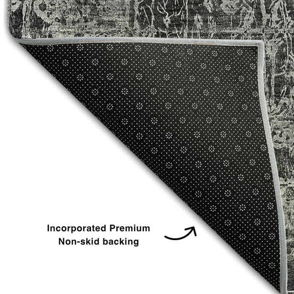 HomeRoots 9' X 12' Gray and Ivory Abstract Washable Area Rug - Stylish, Durable, UV-Protected for Everyday Living 649029