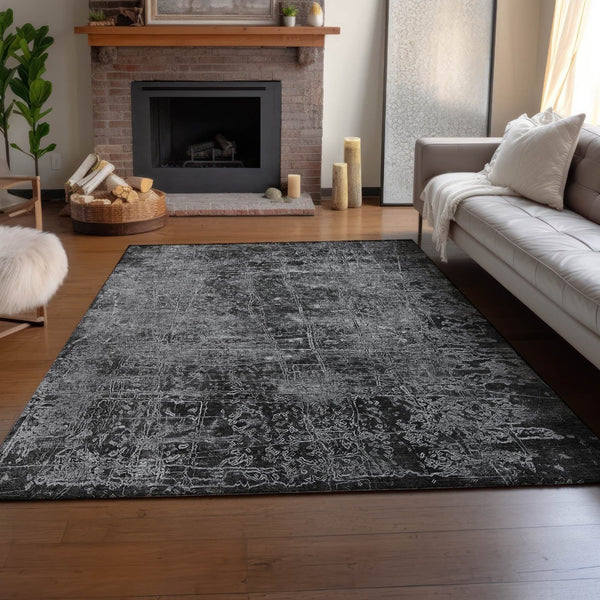 HomeRoots 9' X 12' Gray and Ivory Abstract Washable Area Rug - Stylish, Durable, UV-Protected for Everyday Living 649029