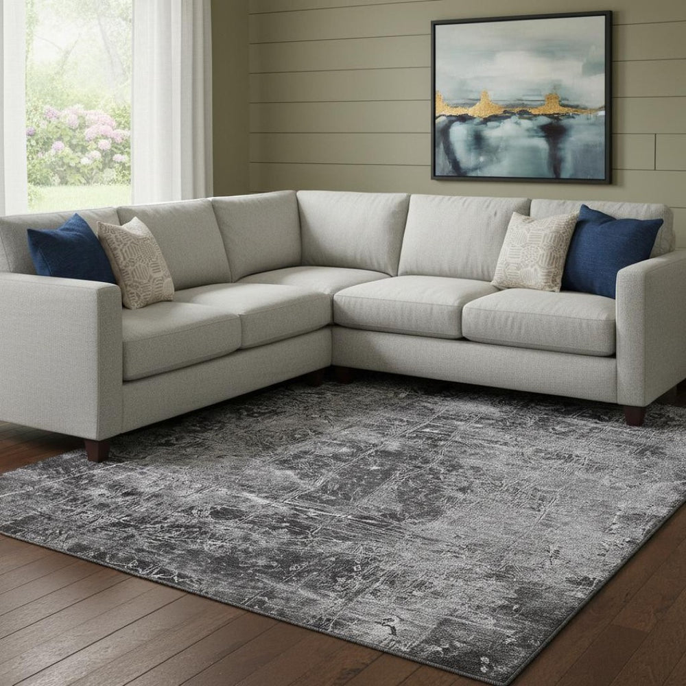 HomeRoots 10' Modern Gray and Ivory Abstract Washable Area Rug - Stylish, Durable, UV Protected for High-Traffic Areas 649030