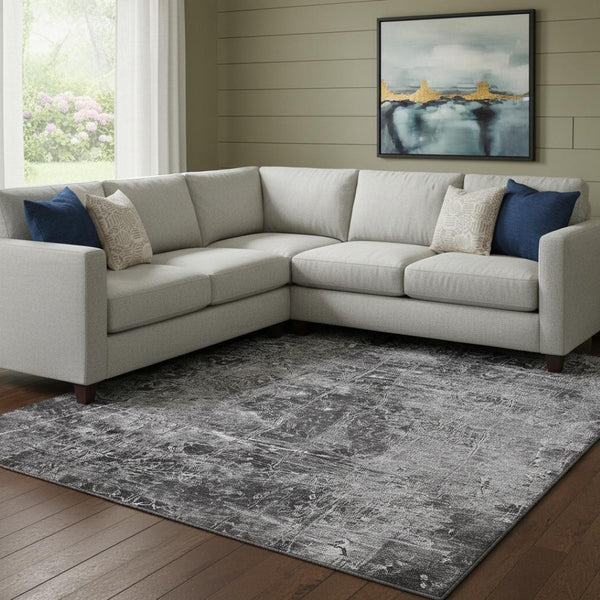 HomeRoots 10' Modern Gray and Ivory Abstract Washable Area Rug - Stylish, Durable, UV Protected for High-Traffic Areas 649030