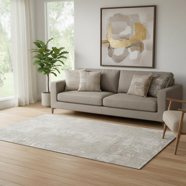 HomeRoots 5' X 8' Ivory and Cream Abstract Area Rug - Washable, UV-Protected, Stylish & Durable for Homes 649032