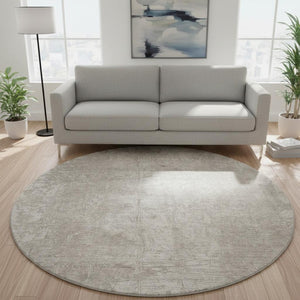 HomeRoots 8' Ivory and Cream Abstract Round Rug – Washable, Stain-Resistant, UV Protected for Busy Homes! 649033