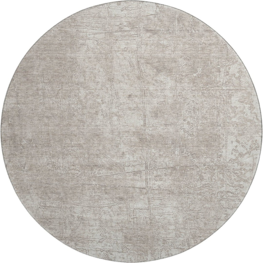 HomeRoots 8' Ivory and Cream Abstract Round Rug – Washable, Stain-Resistant, UV Protected for Busy Homes! 649033