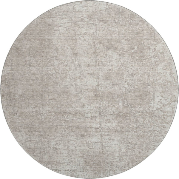HomeRoots 8' Ivory and Cream Abstract Round Rug – Washable, Stain-Resistant, UV Protected for Busy Homes! 649033