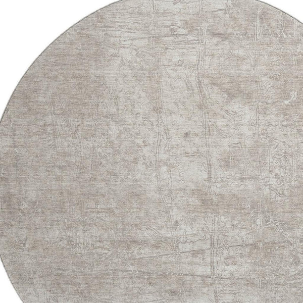 HomeRoots 8' Ivory and Cream Abstract Round Rug – Washable, Stain-Resistant, UV Protected for Busy Homes! 649033