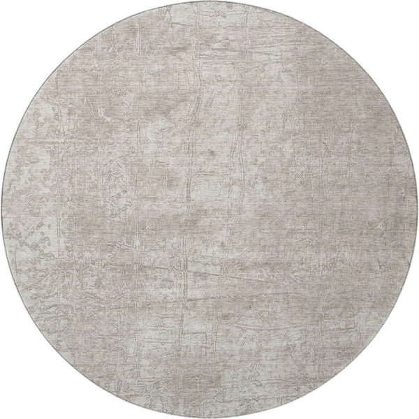 HomeRoots 8' Ivory and Cream Abstract Round Rug – Washable, Stain-Resistant, UV Protected for Busy Homes! 649033