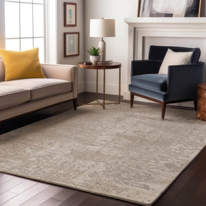 HomeRoots 8' X 10' Ivory and Cream Abstract Washable Area Rug – Durable, UV-Protected, Ideal for High-Traffic Spaces 649034
