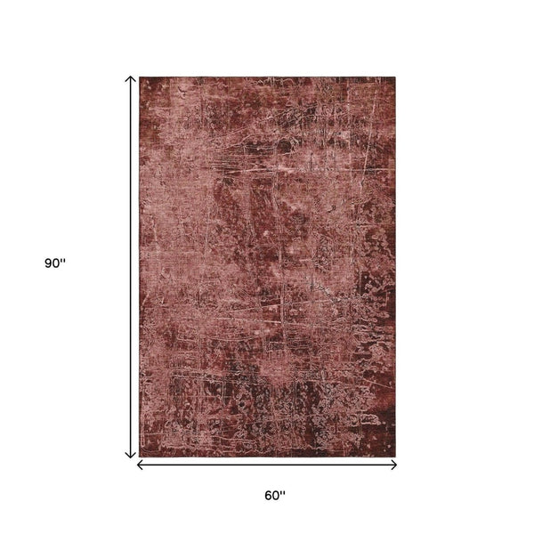 HomeRoots 5' X 8' Modern Merlot and Ivory Abstract Area Rug – Washable, UV-Protected, Pet Friendly Design! 649038