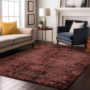 HomeRoots 5' X 8' Modern Merlot and Ivory Abstract Area Rug – Washable, UV-Protected, Pet Friendly Design! 649038