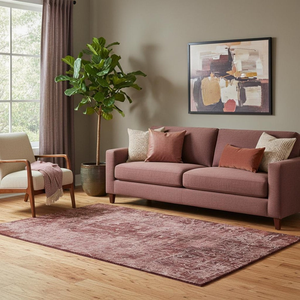 HomeRoots 5' X 8' Modern Merlot and Ivory Abstract Area Rug – Washable, UV-Protected, Pet Friendly Design! 649038