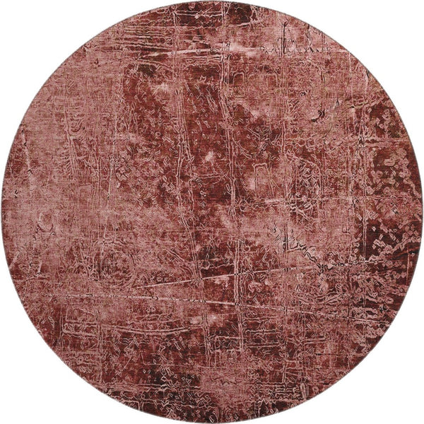 HomeRoots 8' Merlot and Ivory Abstract Round Rug - Durable, Washable, UV Protected for High-Traffic Areas 649039