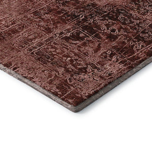 HomeRoots 8' Merlot and Ivory Abstract Round Rug - Durable, Washable, UV Protected for High-Traffic Areas 649039