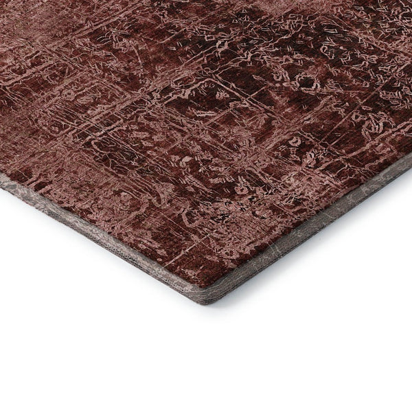 HomeRoots 8' Merlot and Ivory Abstract Round Rug - Durable, Washable, UV Protected for High-Traffic Areas 649039
