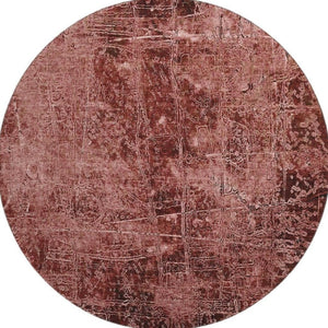 HomeRoots 8' Merlot and Ivory Abstract Round Rug - Durable, Washable, UV Protected for High-Traffic Areas 649039