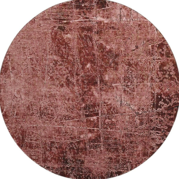 HomeRoots 8' Merlot and Ivory Abstract Round Rug - Durable, Washable, UV Protected for High-Traffic Areas 649039