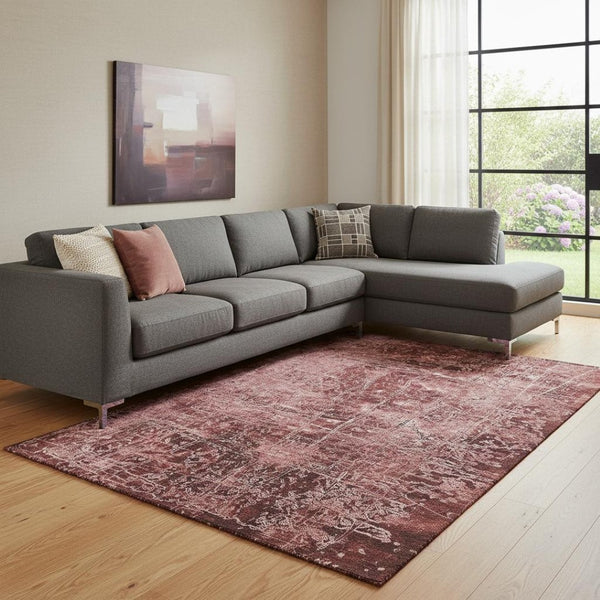 HomeRoots 8' X 10' Merlot & Ivory Abstract Washable Area Rug – UV Protected, Durable, Easy-Care & Stylish! 649040