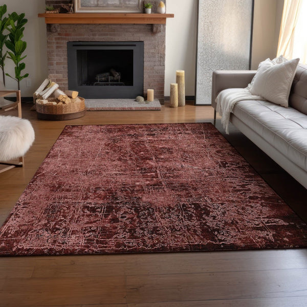 HomeRoots 8' X 10' Merlot & Ivory Abstract Washable Area Rug – UV Protected, Durable, Easy-Care & Stylish! 649040