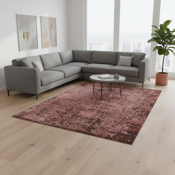 HomeRoots 9' X 12' Merlot & Ivory Abstract Washable Area Rug – Stylish, Durable, UV-Protected & Easy Care! 649041