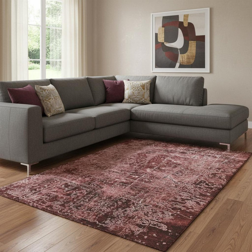 HomeRoots 10' X 14' Merlot and Ivory Abstract Washable Area Rug - Durable, Stylish, UV Protected for Busy Homes 649042