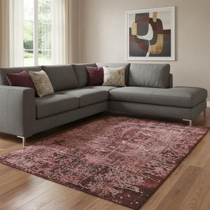 HomeRoots 10' X 14' Merlot and Ivory Abstract Washable Area Rug - Durable, Stylish, UV Protected for Busy Homes 649042