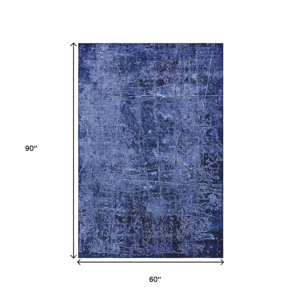 HomeRoots 5' X 8' Navy Blue & Ivory Abstract Area Rug - Stylish, Washable, UV-Protected for Everyday Living 649044