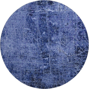 HomeRoots 8' Navy Blue & Ivory Abstract Washable Round Rug - UV Resistant, Stain-Repellent, Perfect for Families 649045