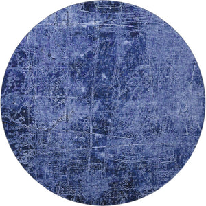HomeRoots 8' Navy Blue & Ivory Abstract Washable Round Rug - UV Resistant, Stain-Repellent, Perfect for Families 649045