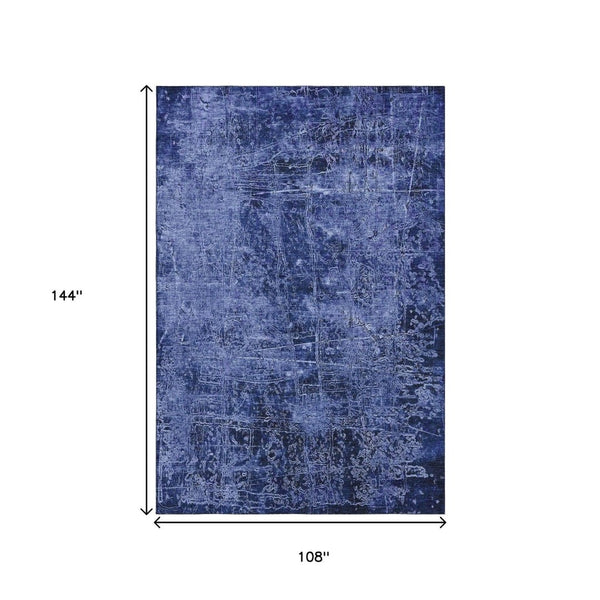 HomeRoots 9' X 12' Navy Blue And Ivory Abstract Washable Area Rug - Durable, UV Protected & Stain-Resistant Design 649047