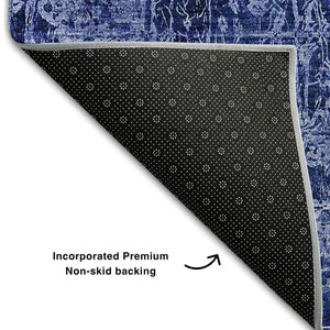 HomeRoots 9' X 12' Navy Blue And Ivory Abstract Washable Area Rug - Durable, UV Protected & Stain-Resistant Design 649047