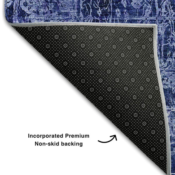 HomeRoots 9' X 12' Navy Blue And Ivory Abstract Washable Area Rug - Durable, UV Protected & Stain-Resistant Design 649047