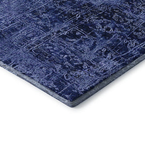 HomeRoots 9' X 12' Navy Blue And Ivory Abstract Washable Area Rug - Durable, UV Protected & Stain-Resistant Design 649047