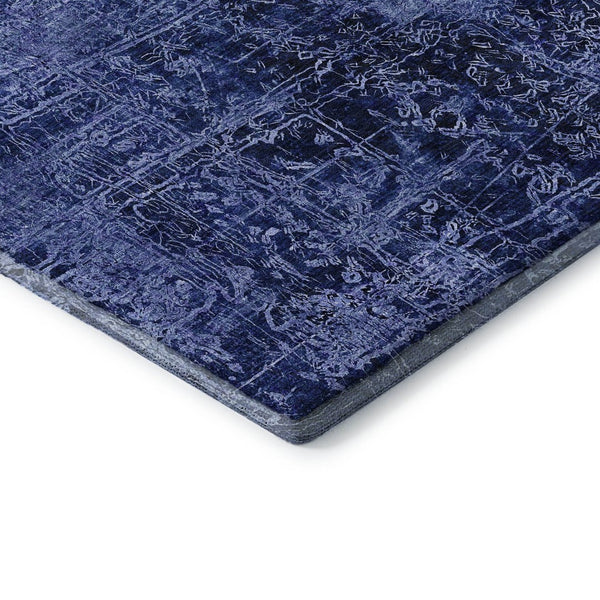 HomeRoots 9' X 12' Navy Blue And Ivory Abstract Washable Area Rug - Durable, UV Protected & Stain-Resistant Design 649047