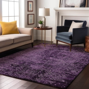 HomeRoots 5' X 8' Stylish Purple and Ivory Abstract Area Rug - Washable, UV-Protected, Perfect for High-Traffic Spaces 649050
