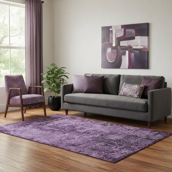 HomeRoots 5' X 8' Stylish Purple and Ivory Abstract Area Rug - Washable, UV-Protected, Perfect for High-Traffic Spaces 649050