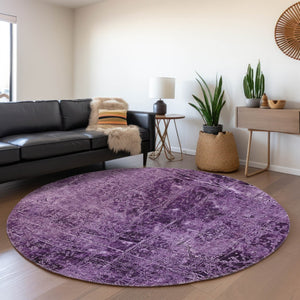 HomeRoots 8' Purple And Ivory Abstract Washable Round Rug – UV Protected, Durable, Stylish, and Easy to Clean! 649051