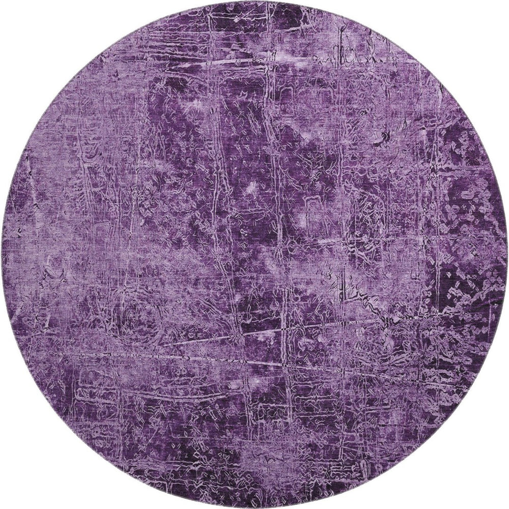 HomeRoots 8' Purple And Ivory Abstract Washable Round Rug – UV Protected, Durable, Stylish, and Easy to Clean! 649051