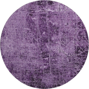 HomeRoots 8' Purple And Ivory Abstract Washable Round Rug – UV Protected, Durable, Stylish, and Easy to Clean! 649051