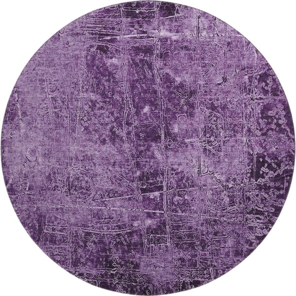 HomeRoots 8' Purple And Ivory Abstract Washable Round Rug – UV Protected, Durable, Stylish, and Easy to Clean! 649051