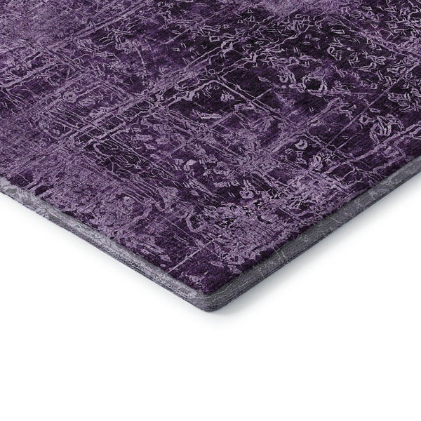 HomeRoots 8' Purple And Ivory Abstract Washable Round Rug – UV Protected, Durable, Stylish, and Easy to Clean! 649051