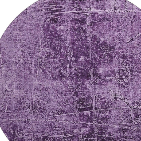 HomeRoots 8' Purple And Ivory Abstract Washable Round Rug – UV Protected, Durable, Stylish, and Easy to Clean! 649051