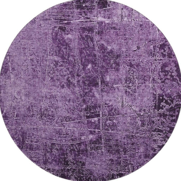 HomeRoots 8' Purple And Ivory Abstract Washable Round Rug – UV Protected, Durable, Stylish, and Easy to Clean! 649051