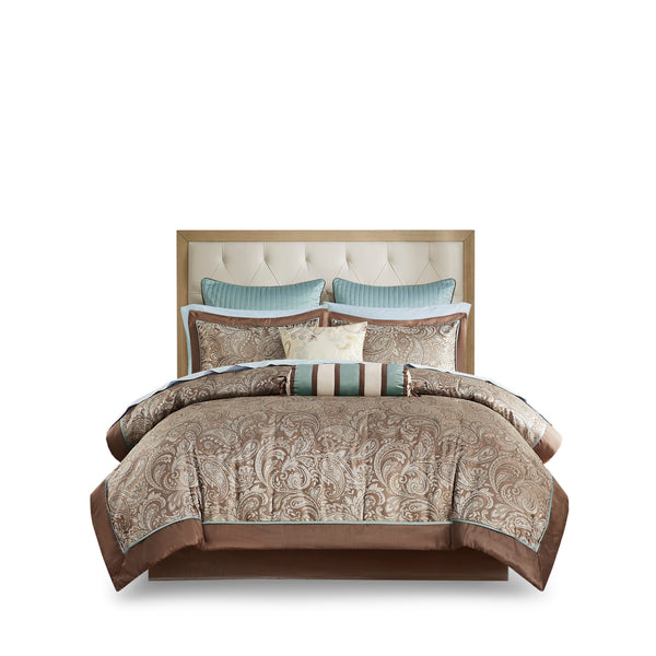 English Elm 12 Piece Comforter Set - Luxurious Cotton Sheets & Reversible Jacquard Paisley Design, Cal King B035128825