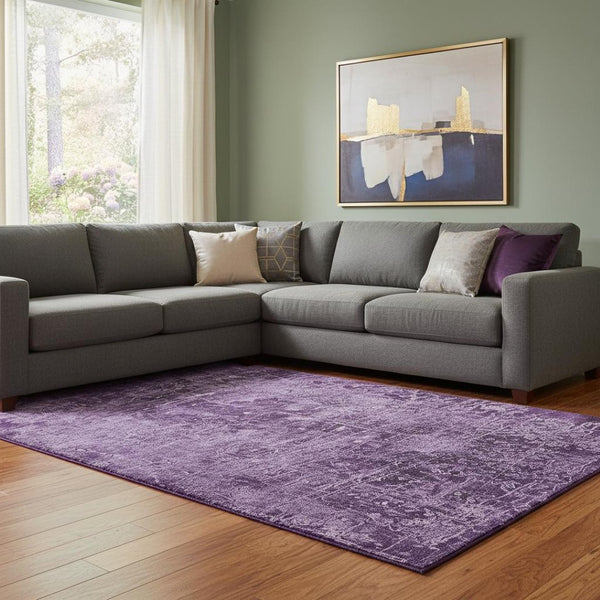 HomeRoots 8' X 10' Stylish Purple and Ivory Abstract Washable Area Rug with UV Protection for Busy Homes 649052
