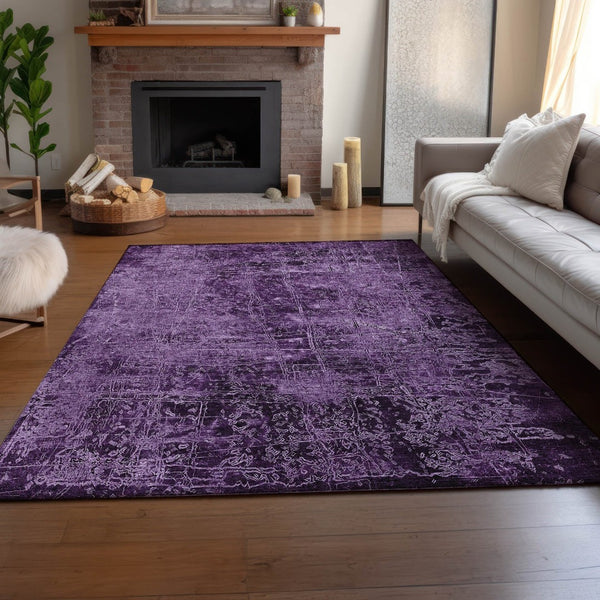 HomeRoots 9' X 12' Stylish Purple and Ivory Abstract Area Rug - Washable, UV Protected, Perfect for Homes! 649053