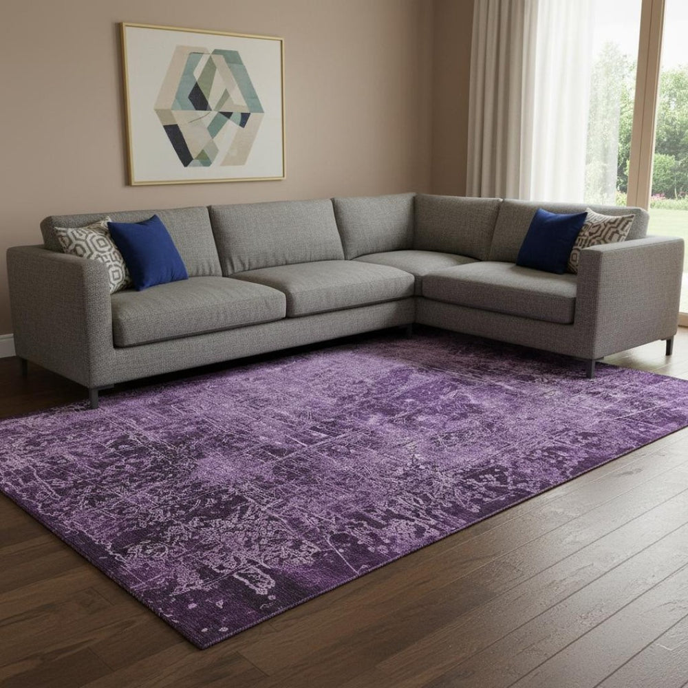 HomeRoots 9' X 12' Stylish Purple and Ivory Abstract Area Rug - Washable, UV Protected, Perfect for Homes! 649053