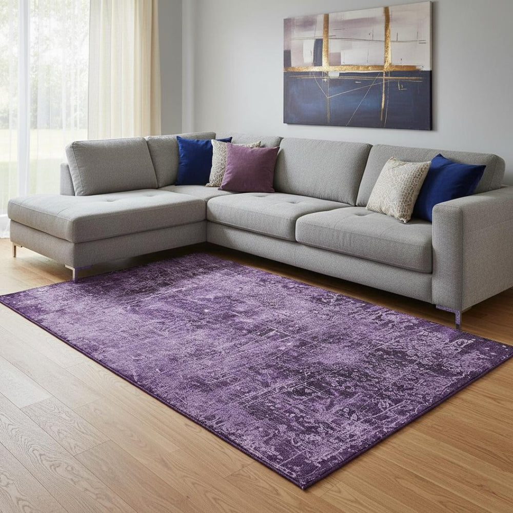 HomeRoots 10' X 14' Washable Purple & Ivory Abstract Area Rug with UV Protection for Modern, Family Spaces 649054