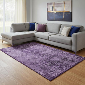HomeRoots 10' X 14' Washable Purple & Ivory Abstract Area Rug with UV Protection for Modern, Family Spaces 649054