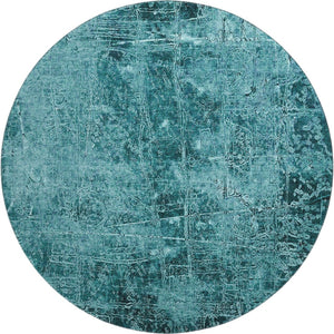 HomeRoots 8' Teal And Ivory Abstract Round Washable Rug with UV Protection, Ideal for Busy Homes & Patios 649057