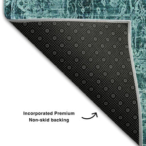 HomeRoots 8' Teal And Ivory Abstract Round Washable Rug with UV Protection, Ideal for Busy Homes & Patios 649057